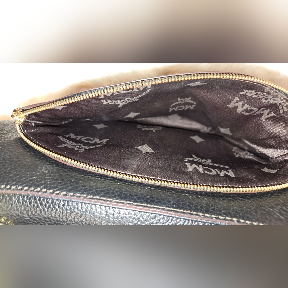 MCM Black Leather Shoulder Bag with Gold Accents with COA - Picture 8 of 16